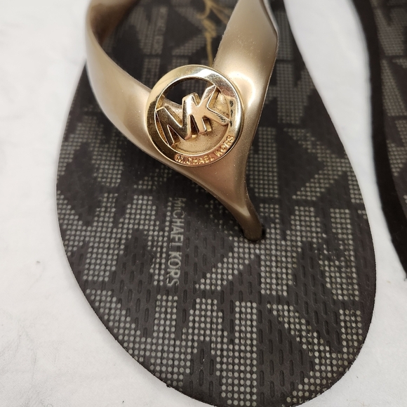Michael Kors Black and Gold Flip Flops - Picture 3 of 6